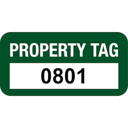 Lustre-Cal VOID Label PROPERTY TAG Green 1.50in x 0.75in Serialized 0801-0900, 100PK 253774Vo1G0801